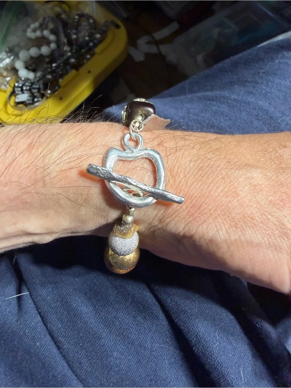 Vintage Anatee WEarth-Tone Beaded Bracelet with Gold Accents
